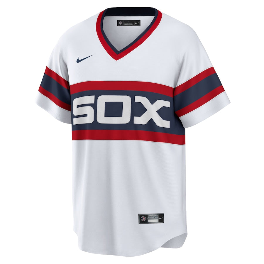 NIKE Men's Ozzie Guillen Chicago White Sox 1983 Home White Premium Lettering Replica Jersey Official Team Jersey Sports Fan Apparel Official NFL Team Jersey Football Fan Apparel