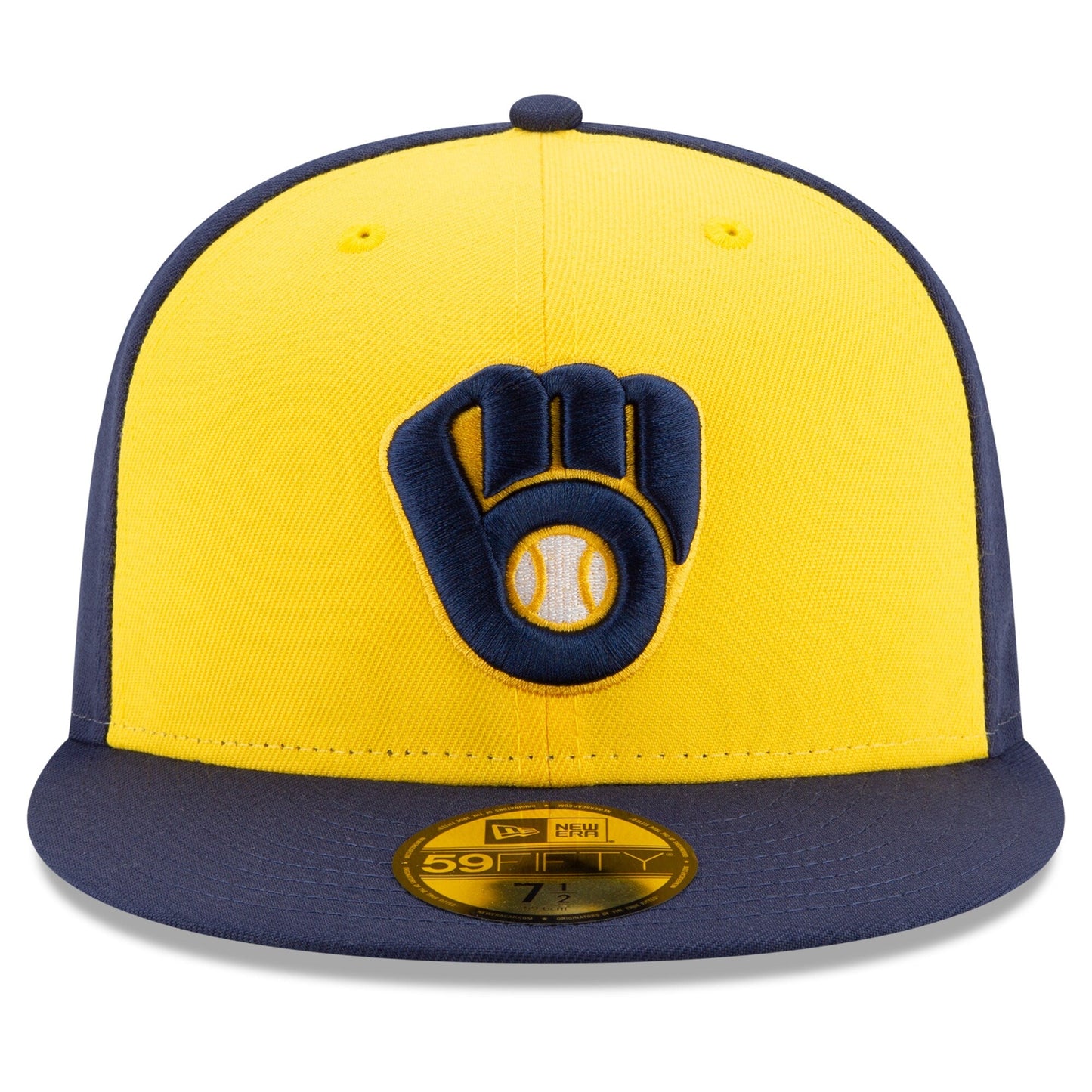 Men's Milwaukee Brewers New Era Navy/Yellow Alternate Authentic Collection On-Field 59FIFTY Fitted Hat Official Team Hat Sports Fan Cap Official NFL Team Hat Football Fan Cap