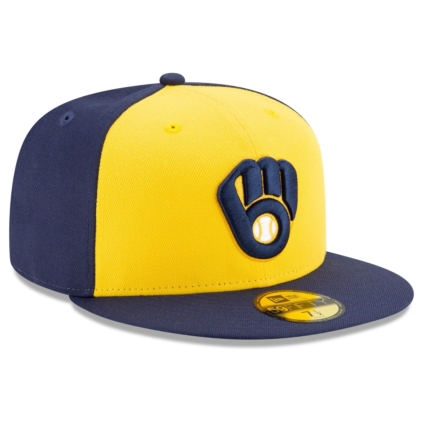Men's Milwaukee Brewers New Era Navy/Yellow Alternate Authentic Collection On-Field 59FIFTY Fitted Hat Official Team Hat Sports Fan Cap Official NFL Team Hat Football Fan Cap