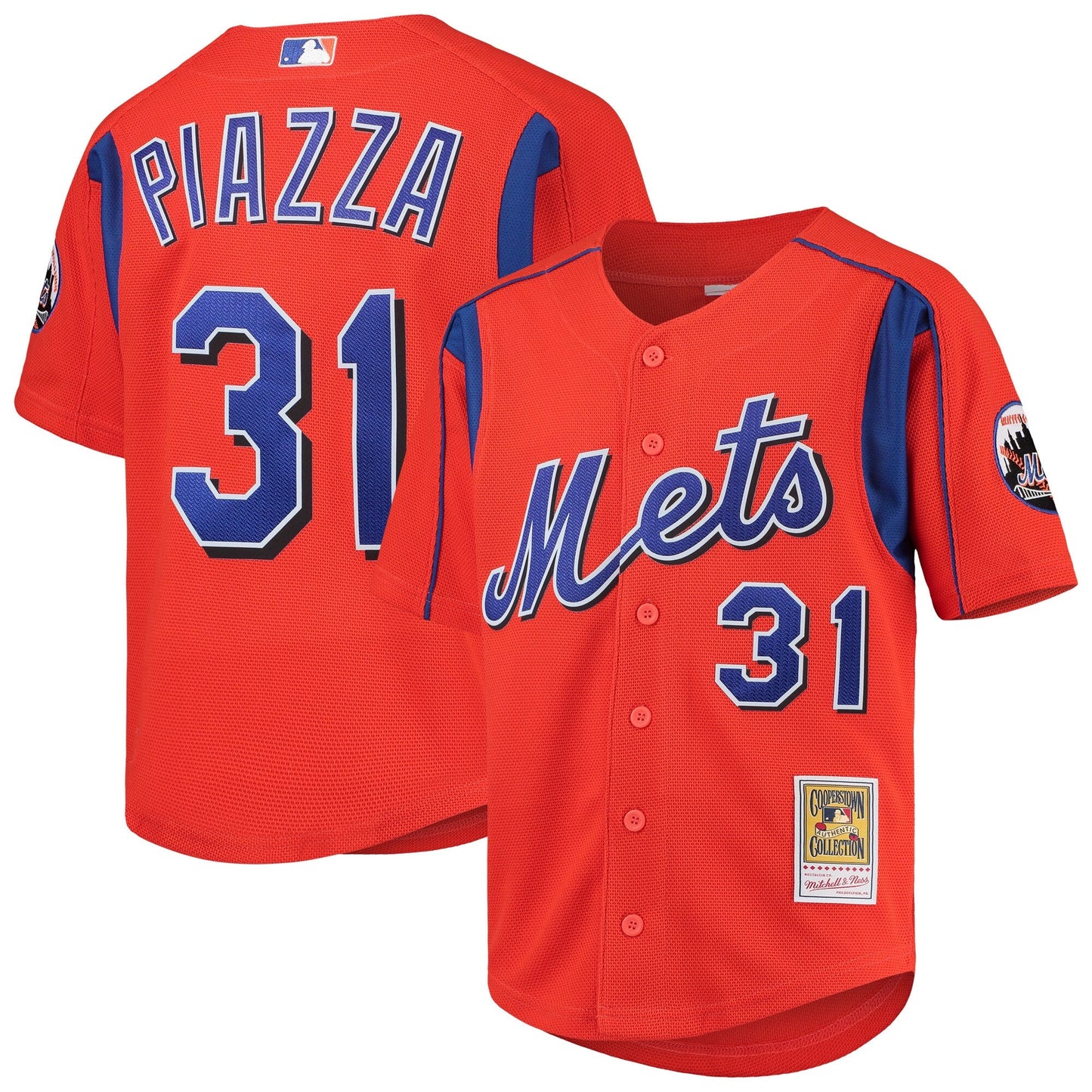 Men's Mike Piazza New York Mets Mitchell & Ness Cooperstown Collection Mesh Batting Practice Jersey - Orange Official Team Jersey Sports Fan Apparel Official NFL Team Jersey Football Fan Apparel