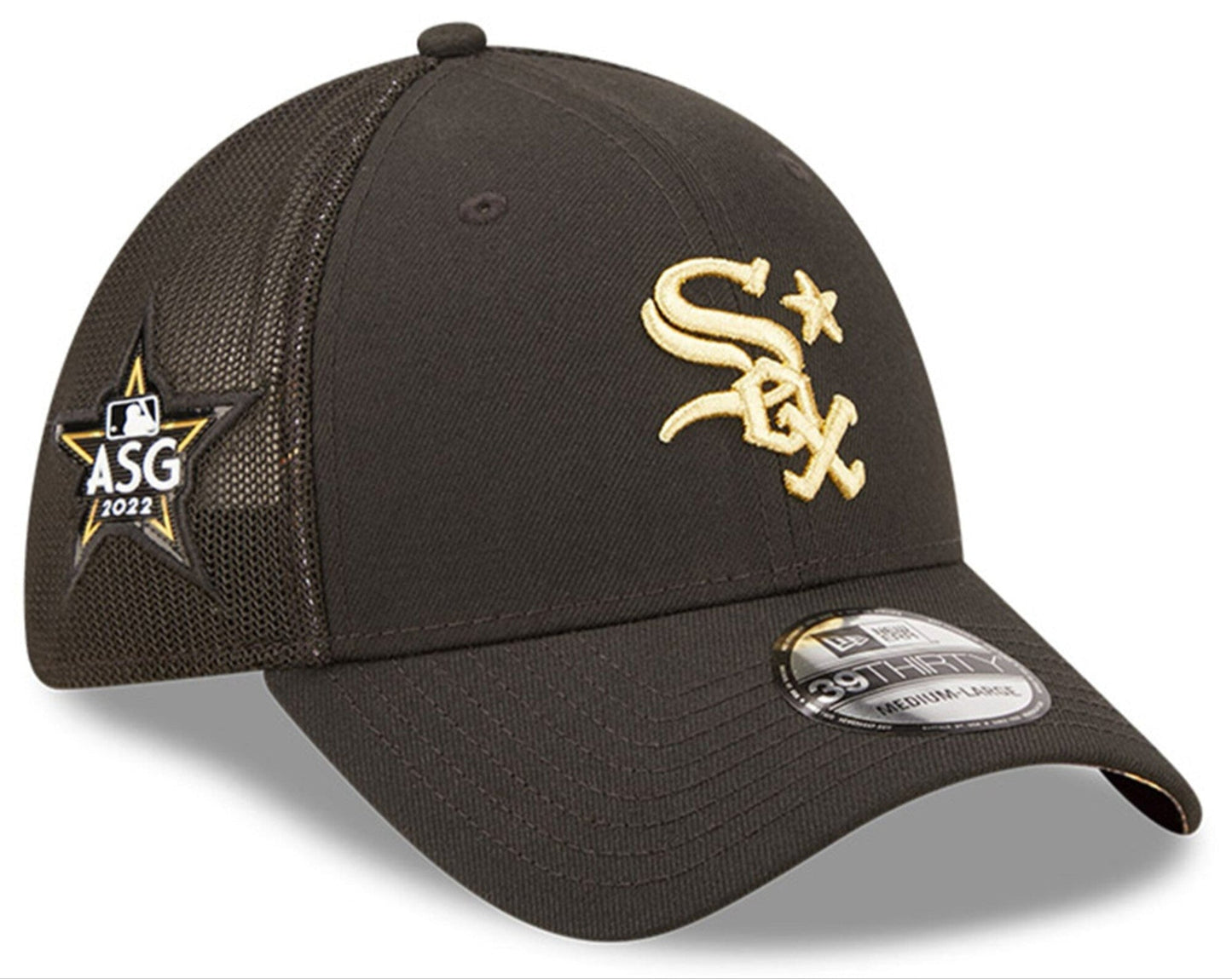 Chicago White Sox New Era 2022 All Star Game Black/ Gold 39THIRTY Flex Fit Hat Official Team Hat Sports Fan Cap Official NFL Team Hat Football Fan Cap