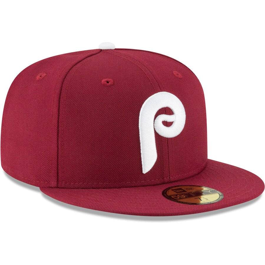 Men's Philadelphia Phillies New Era Maroon Cooperstown Collection Wool 59FIFTY Fitted Hat Official Team Hat Sports Fan Cap Official NFL Team Hat Football Fan Cap