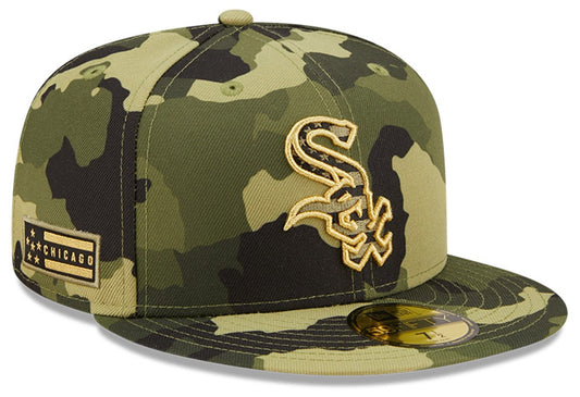 Chicago White Sox New Era 2022 MLB Armed Forces Day On-Field 59FIFTY Fitted Hat - Camo Official Team Hat Sports Fan Cap Official NFL Team Hat Football Fan Cap