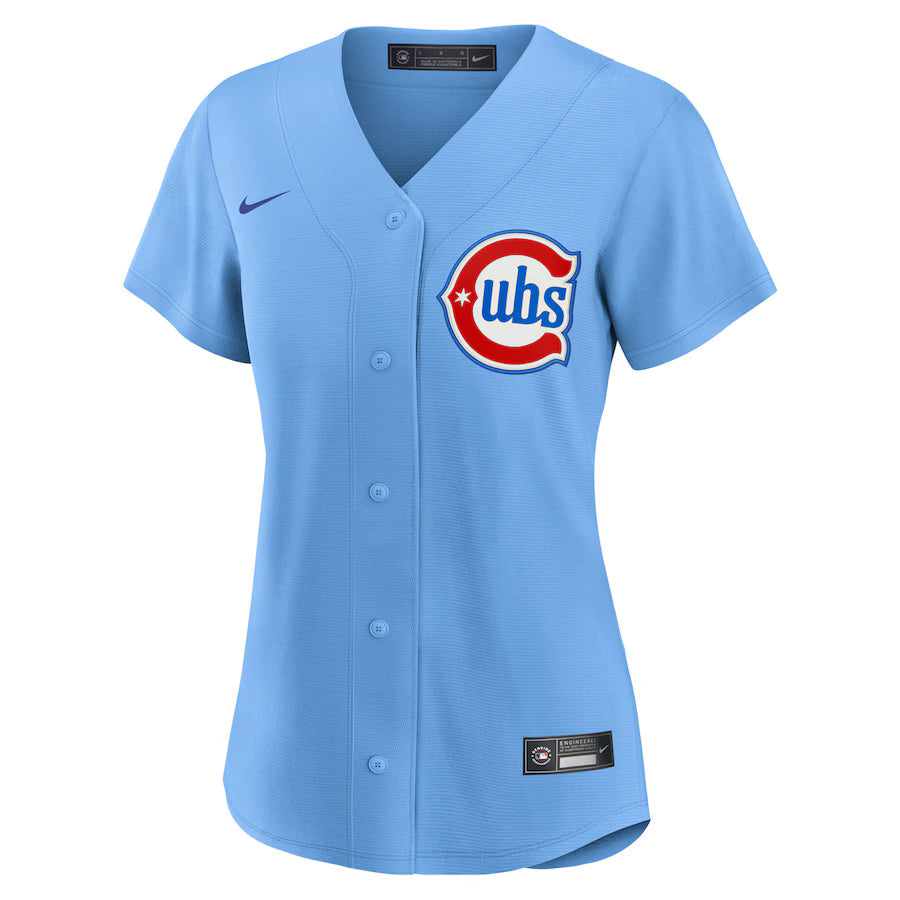 Women's Chicago Cubs Nike Alternate 2 Light Blue Replica Jersey Official Team Jersey Sports Fan Apparel Official NFL Team Jersey Football Fan Apparel